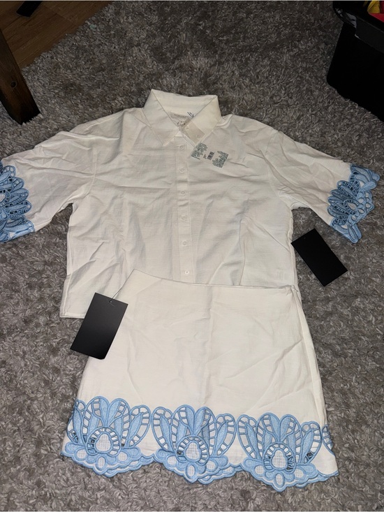 Hyacinth House Other - White Two-Piece Set with Blue Lace Trim - Women